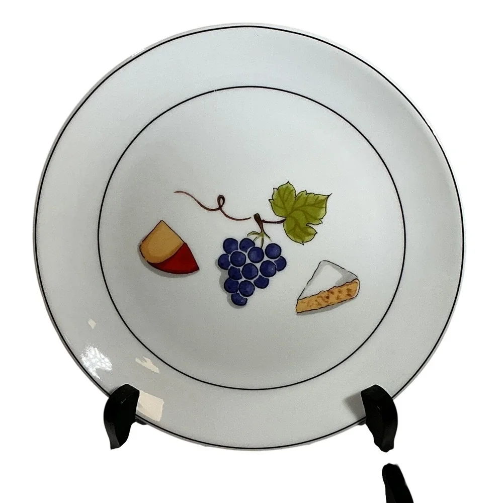 Nancy Green Crate & Barrel Fruit Fromage Appetizer Plates Set of 6 White Ceramic